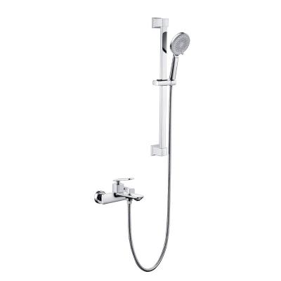 China With Slide Bar Chrome Hot And Cold Water Valve Bathroom Shower Mixing Faucet With Wall Mount Slide Bar Set for sale