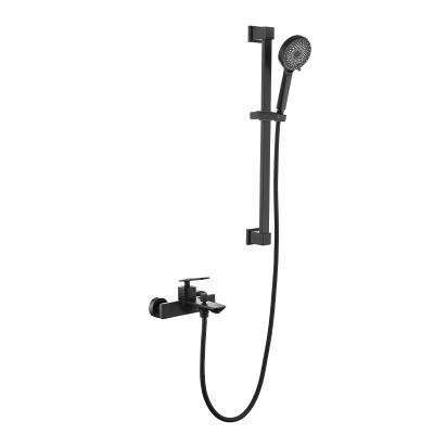 China With Slide Bar Hot And Cold Water Mixing Valve High Quality Black Bathroom Shower Faucet With Wall Mount Slide Bar Set for sale