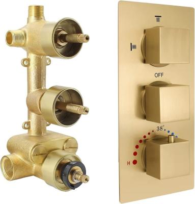 China Contemporary Three Way Square Shower Diverter Valve 3 Buttons Shower System Replacement and Balance Kit Thermostatic Brass Shower Mixing for sale