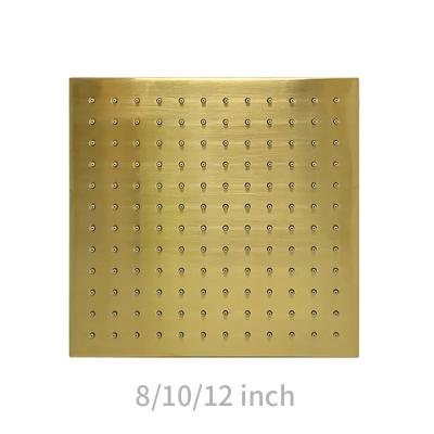 China Needle Free 8/10/12 Inch Rainfall Shower Head Brushed Gold Waterfall Full Body Cover With Silicone Spout for sale