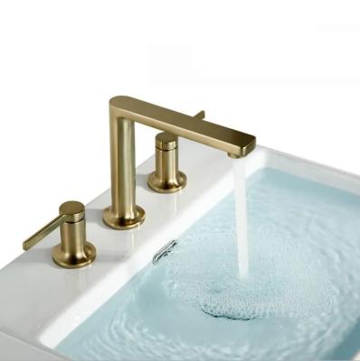 China Other Gold 3 Holes Brushed Bathroom Mixer Tap Faucet For Bathroom Sink 2 Handle Deck Mounted Basin Faucet for sale