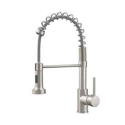 China Other Brushed Nickel Pull Down Kitchen Faucet Spring Single Lever Mixer Tap With Sprayer Stainless Steel Bathroom Sink for sale