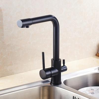 China Modern Brass Handle Metered Matte Black Hot Taps Double And Cold Water Kitchen Faucet With Water Filtering for sale