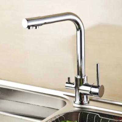 China Hot And Cold Water Chrome Kitchen Faucet Metered Modern Rotatable Double Taps Brass Handle With Water Filter for sale