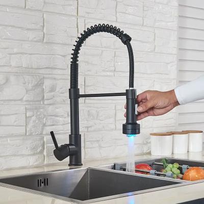 China Pull Down Kitchen Faucet 304 Stainless Steel Led Changing Pull Down Kitchen Sink Faucet Single Handle Mixer Tap for sale