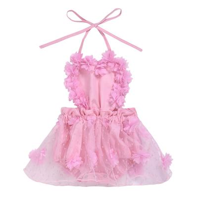 China Spring and summer female in Europe and process of female children's gauze petals condole united belt clothes to mount clothes to tuck open for sale