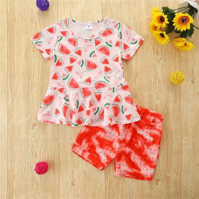 China EL CIA girls flashing short-sleeved suit the new spring and summer 2022 watermelon printed shirt + shorts two-piece outfit for sale