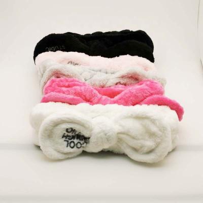 China Fashion Thickened Flannel Knot Letter Hairdress Makeup And Face Wash Headband Manufacturer Directly Supplied Korean Bow Main Circle for sale