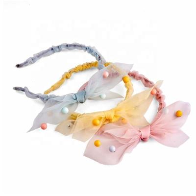 China Wholesale Price Sweet Fashionable Korean Design Simple Solid Color Handmade Headband Decorated Colorful Fabric Beads Chat Bow Ornament for sale