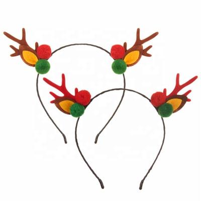 China 2021 Fashion Christmas Hair Accessories Beautiful Red and Green Stack Balls Double Brown/Red Elks Antler Headband Gift for Her for sale