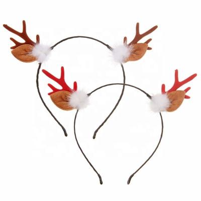 China 2021 Fashion Christmas Hair Accessories Woolen Ball White Lovely Brown/Red Elk Antler Headband Suitable For Adults And Children for sale