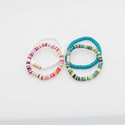 China 2 Piece Set Wholesale Beach CLASSIC Border Charm Summer Bangle Bohemia Color Elastic Soft Ceramic Bracelet for sale