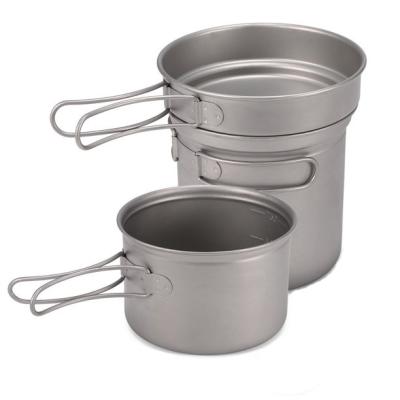 China Factory Wholesale Ultralight Customized Portable Outdoor Camping Pot and Pan Ultralight Titanium Cookware Pure Titanium Cookset Outdoor for sale