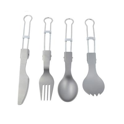 China Viable Outdoor Camping Tableware Utensil Titanium Spoon Knife Fork Cutlery Set for sale