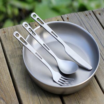 China Sustainable Pure Titanium Tableware Camping Knife Spoon Fork Cutlery Set for sale