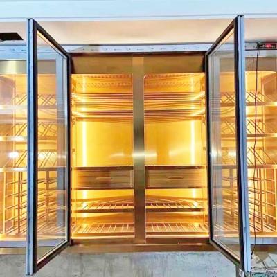 China Hairline Gold Color Stainless Steel Wine Cabinet Display With Glass Door for sale