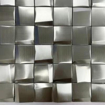 China Silver Gold Brushed Square Shape With Ceramic Stainless Steel Metal Mosaic for sale