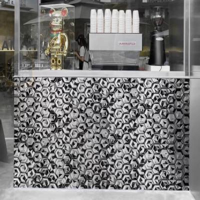 China Autocolantes de parede 3D para cozinha Mármore mosaico Hexágono preto Para café bar hotel à venda