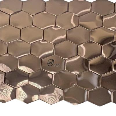 China Hexagon Shape Metal Rose Gold 304 Brushed Stainless Steel Mosaic Tiles For Hotel Interior for sale