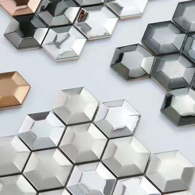 China 3D Hexagon Silver Color Stainless Steel Mosaic Tile For Wall Decoration for sale
