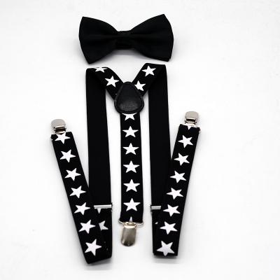 China Adult  Suspenders Wholesale adult suspender set black bottom white star fashion design with 3clips trouser brace for sale