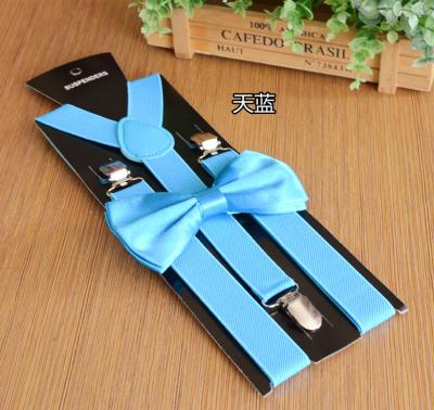 China Adjustable Braces Suspenders A dusty blue wedding Suspenders 88 Solid Colors  4 sizes Adjustable elastic bow tie adult decorated suspender set for sale