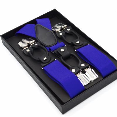 China 6clips Sapphire blue  Leather customized suspender with 6 metal clips for sale