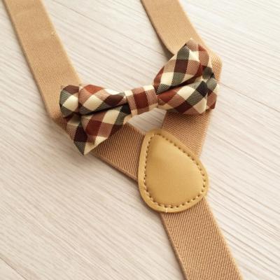 China Kids  Suspenders Formal Beige Color Suspenders kids 3clips with scotland grid bow ties brace pants for trouser for sale