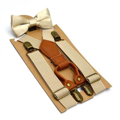 China Polyester Khaki Suspenders Bow Tie Set for Child  Solid Pure Color  Wholesale Price Kids Boys Girls Pants Brace  BowTie Set Hot Sale for sale