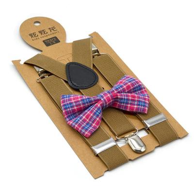 China Polyester Khaki kids suspenders bow tie sets high quality polyester material wholesale low price children boy girl student as gift for sale