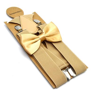 China 70% Polyester +20%Latex wire+10% PU High quality suspender bow tie set women men polyester material 3.5 cm width 120 cm length popular trouser brace adult tie for sale