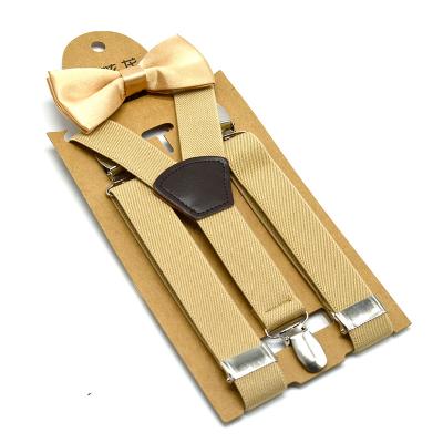 China Polyester Wholesale  Suspenders Bow tie Set Kids Khaki Boys Girls  School Student Polyester Material PU Brace Butterfly Type Set for sale