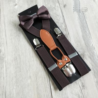 China Personalized  design Brown color fashion Suspenders kids beer bottle design with mating pure silk bow ties set 4 sizes to fit all ages for sale