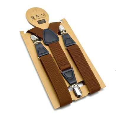 China Polyester Popular  Kids Suspenders Boys Girls Length Adjustable Trousers Brace 3 Clips Sliver Child Best Quality Brace Customized logo for sale