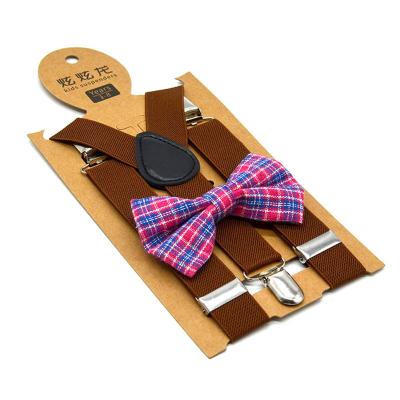 China Polyester Stylish kids suspenders bow tie set boys kids brace tie set suit fot 80-130 height  polyester pu soft material 65cm length for sale