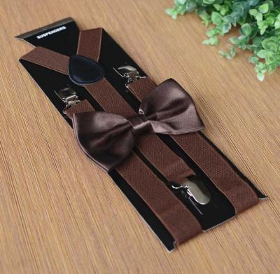 China Polyester Cheap suspenders  bow tie set adult suspenders 2.5 cm width 120 cm length 3clips  solid many colors choose brace for sale