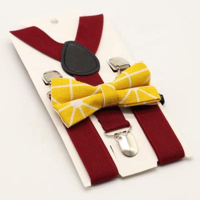 China Mustard Bow Tie and  Burgundy Elastic Y-back Clip Suspenders Factory Outlet Suspen3568 for sale