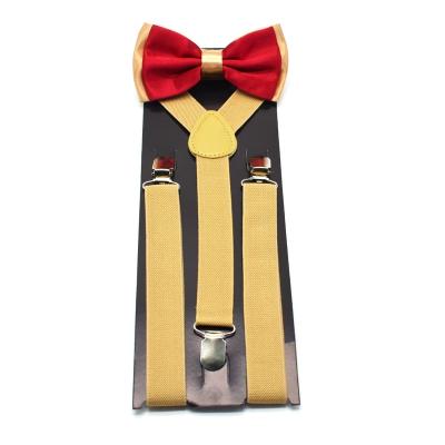 China Adjustable Braces Suspenders Light khaki elastic suspender +rose red double color bow ties customized color trouser brace for sale