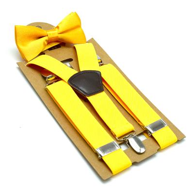 China Polyester Y shape Suspenders Bow tie Set Kids Yellow  Elasticity School Student Polyester Material Brace Two Pieces for sale