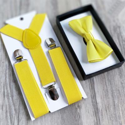 China 3clips Factory OEM quantity pure color bright yellow color 3clips with mating silk bow ties set for sale