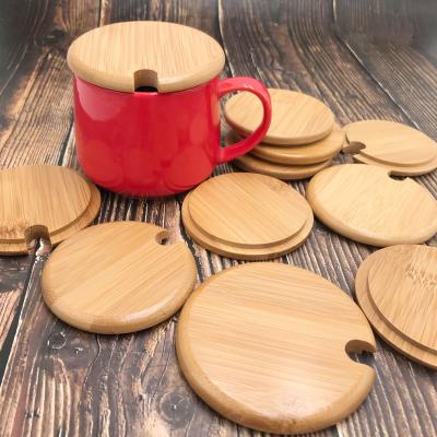 China Non Spill Bamboo Lids Bamboo Cup Cover Natural Cup Covers Wood Cup Replacement Lid for sale