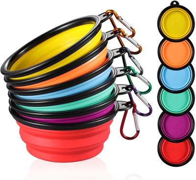 China Viable Amazon Accompanying Collapsible Pet Travel Bowl Two-Purpose Band Silicone Pet Bowl Pet Supplies Portable Bowl for sale