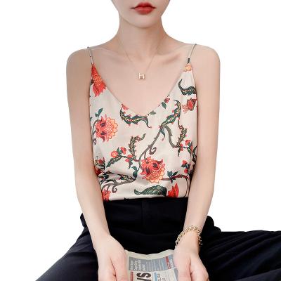 China Breathable spring halter vest silk women's clothing a sexy V-neck bottom printed silk for sale