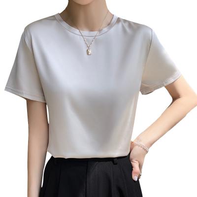 China 2022 Acetate Cloth Tops New Black Cotton Sateen T-shirt Short Sleeve Breathable White T-shirt Women's Summer for sale