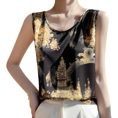 China Summer Spring/Halter Vest Silk Women's Acetate Satin Breathable Short Print Suit With Sleeveless Blouse for sale