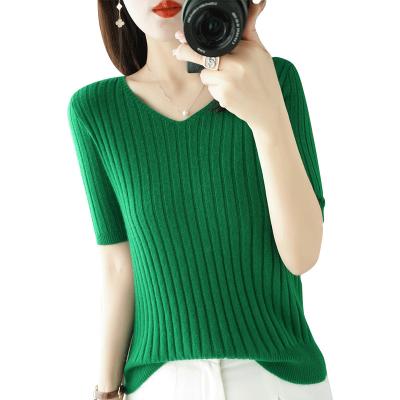 China Women's Short Sleeve Knitwear Blouse Custom Knitted Youth Polyester Breathable Women's Sweaters for sale