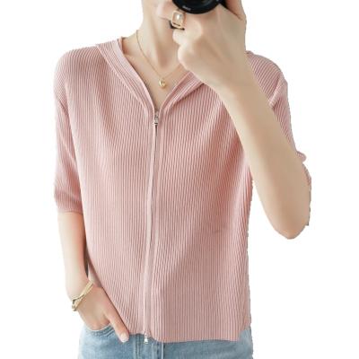 China Breathable Knit Top And Short Lounge Set Long Sleeve Womens Knit T Shirt With Short Sleeves for sale