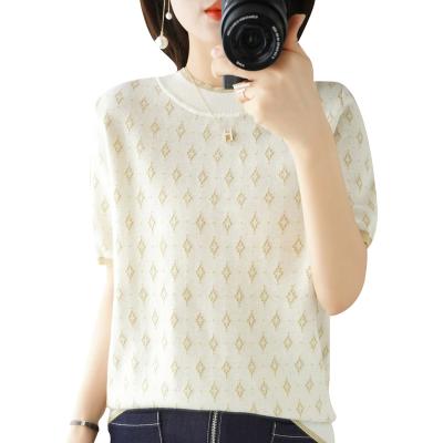 China Breathable Knit Women Short Sleeve Crop Top Sexy Knitted Short Sleeve Sweater Cardigan for sale