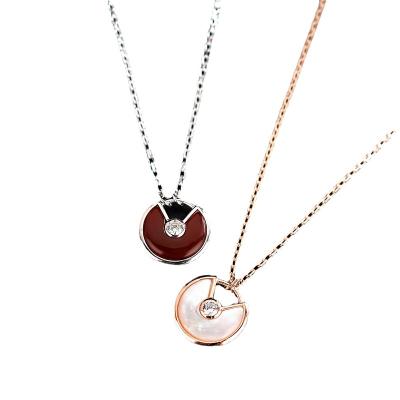 China 2022 Trendy Planner Copper Customize Crystal Gold Plated 3A Zircon Clavicle Chain Fritillary Agate Amulet Charm Women Pendant Necklaces for sale