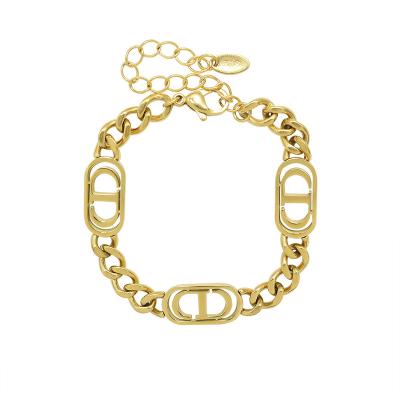 China 2021 Fashion Jewelry 18k Hip Hop Style Chain Western Titanium Gold Plated Single Cuban Women Charm Bracelets for sale